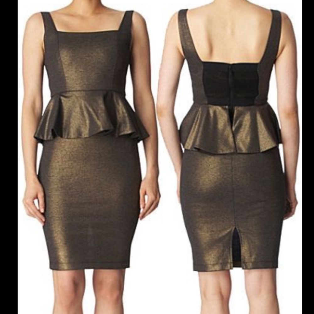ALICE + OLIVIA Metallic Peplum Dress Gold & Black
